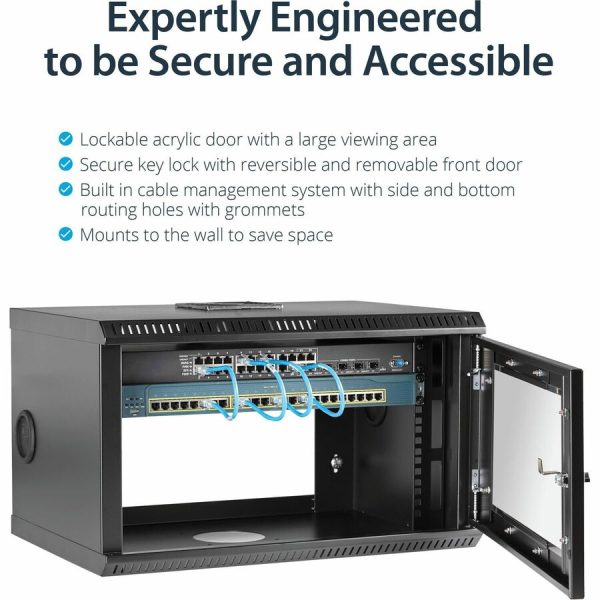 StarTech.com 2-Post 6U Wall Mount Network Cabinet w/ Acrylic Door, 19" Small Wall-Mounted Server Rack for Data / Computer Equipment - Image 3