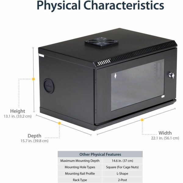 StarTech.com 2-Post 6U Wall Mount Network Cabinet w/ Acrylic Door, 19" Small Wall-Mounted Server Rack for Data / Computer Equipment - Image 5