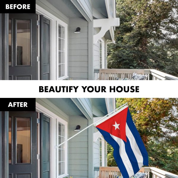 G128 Combo Pack: 6 Feet Tangle Free Spinning Flagpole (White) Cuba Cuban Flag 3x5 ft Printed 150D Brass Grommets (Flag Included) Aluminum Flag Pole - Image 3