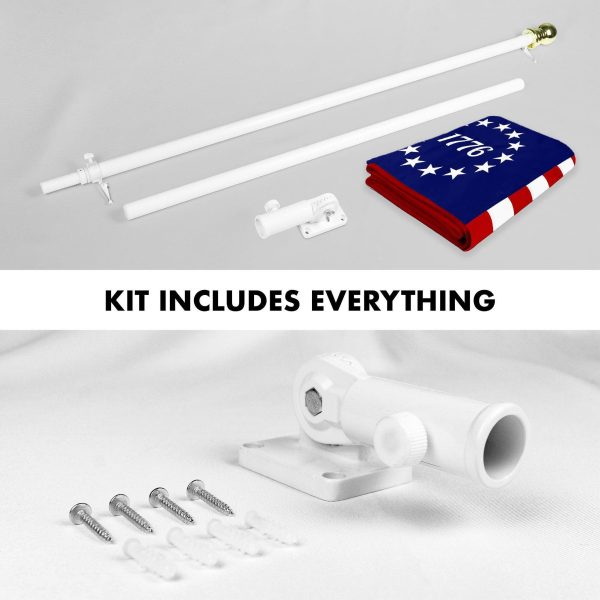 G128 Combo Pack: 5 Ft Tangle Free Aluminum Spinning Flagpole (White) & Betsy Ross 1776 Flag 2x3 Ft, ToughWeave Series Embroidered 300D Polyester | Pole with Flag Included - Image 2