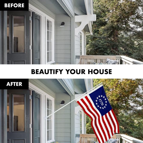 G128 Combo Pack: 5 Ft Tangle Free Aluminum Spinning Flagpole (White) & Betsy Ross 1776 Flag 2x3 Ft, ToughWeave Series Embroidered 300D Polyester | Pole with Flag Included - Image 3