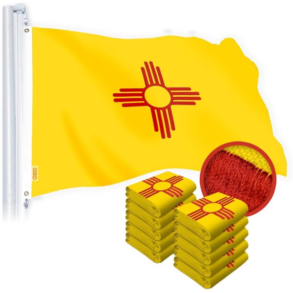 G128 10 Pack: New Mexico NM State Flag | 1x1.5 Ft | StormFlyer Series Embroidered 220GSM Spun Polyester | Embroidered Design, Indoor/Outdoor, Brass Grommets, Heavy Duty, All Weather