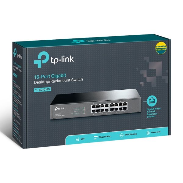 TP-LINK TL-SG1016D 10/100/1000Mbps 16-Port Gigabit 13-inch Rackmountable Switch, 32Gbps Capacity - Image 3