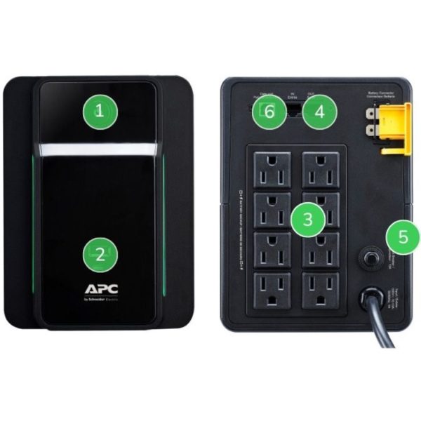 APC Back UPS, 1200VA/650W, Tower, 120V, 8x NEMA 5-15R outlets, USB Type A + C Ports, User Replaceable Battery - Image 2