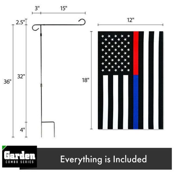 G128 Combo Pack: Garden Flag Stand Black 36x16 Inch & Garden Flag Thin Blue and Red Line 12x18 Inch - Image 2