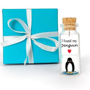 Cute and Kawaii Anniversary Presents Personalized Love Gifts for Boyfriend Girlfriend Romantic Gift for Her Him (Black and White Penguin I Found My Penguin in Teal Gift Box)