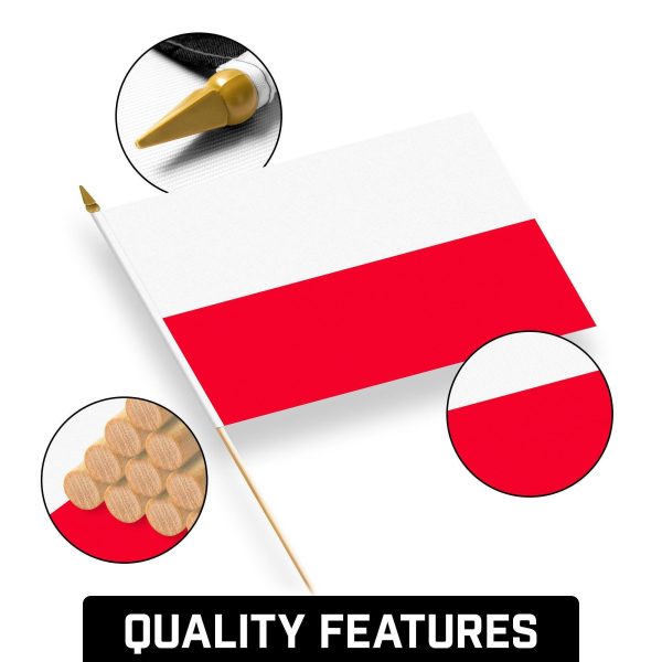 G128 50 Pack Handheld Poland Polish Stick Flags | 12x18 In | Printed 150D Polyester, Country Flag, Solid Wooden Stick, Spear Gold Tip - Image 8