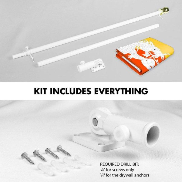 G128 Combo Pack: 6 Ft Tangle Free Spinning Flagpole (White) & Bhutan Flag 3x5 Ft Printed 150D Polyester, Brass Grommets (Flag Included) Aluminum Flag Pole - Image 2