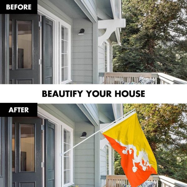 G128 Combo Pack: 6 Ft Tangle Free Spinning Flagpole (White) & Bhutan Flag 3x5 Ft Printed 150D Polyester, Brass Grommets (Flag Included) Aluminum Flag Pole - Image 3