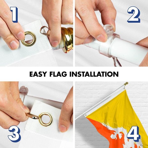 G128 Combo Pack: 6 Ft Tangle Free Spinning Flagpole (White) & Bhutan Flag 3x5 Ft Printed 150D Polyester, Brass Grommets (Flag Included) Aluminum Flag Pole - Image 7