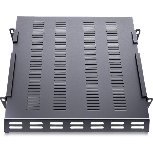 StarTech.com 1U 4-Post 19.5 to 38in Adjustable Mounting Depth Vented Rack Mount Shelf - Heavy Duty Fixed Rack Shelf - 330lbs / 150kg - 27.5in Deep - Image 5