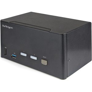StarTech.com 2 Port Triple Monitor DisplayPort KVM Switch 4K 60Hz UHD HDR, DP 1.2 KVM Switch, 2-Pt USB 3.0 Hub, 4x USB HID, Audio, Hotkey
