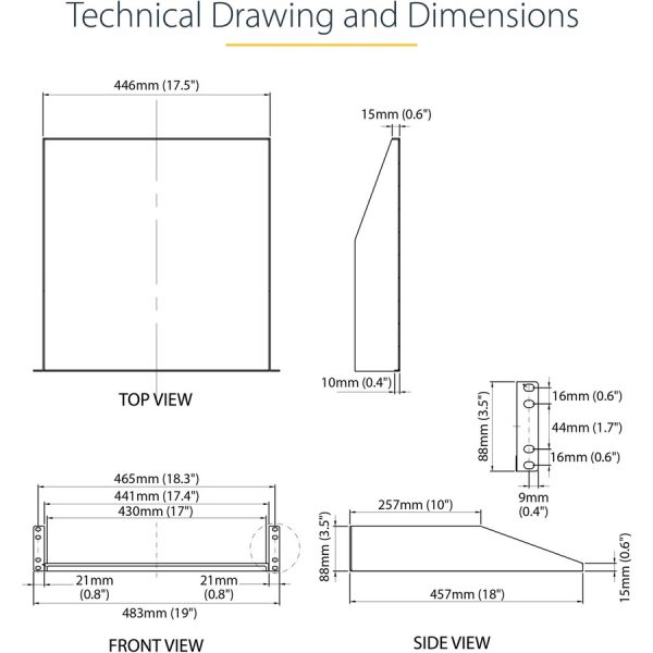 StarTech.com 2U Server Rack Cabinet Shelf - Fixed 18" Deep Cantilever Rackmount Tray for 19" Data/AV/Network Enclosure - Weight Cap. 125lbs/56kg - Image 8
