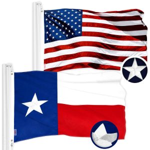G128 Combo Pack: American USA Flag 1x1.5 Ft & Texas TX State Flag 1x1.5 Ft | Both ToughWeave Series Embroidered 300D Polyester, Embroidered Design, Indoor/Outdoor, Brass Grommets