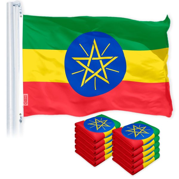G128 10 Pack: Ethiopia (Ethiopian) Flag | 3x5 feet | Printed 150D Indoor/Outdoor, Vibrant Colors, Brass Grommets, Quality Polyester, Much Thicker More Durable Than 100D 75D Polyester