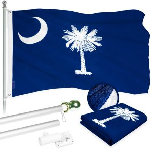G128 Combo Pack: 5 Ft Tangle Free Aluminum Spinning Flagpole (Silver) & South Carolina SC State Flag 2.5x4 Ft, ToughWeave Series Embroidered 300D Polyester | Pole with Flag Included