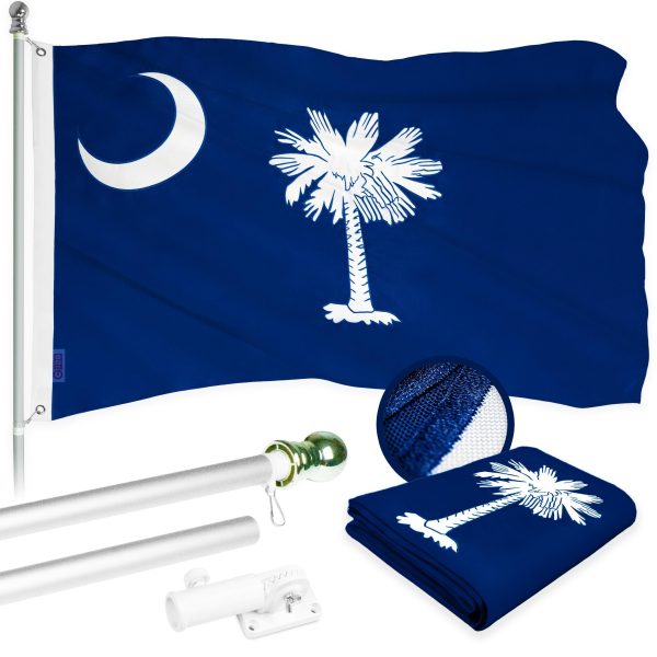 G128 Combo Pack: 5 Ft Tangle Free Aluminum Spinning Flagpole (Silver) & South Carolina SC State Flag 2.5x4 Ft, ToughWeave Series Embroidered 300D Polyester | Pole with Flag Included