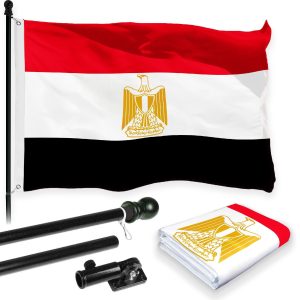 G128 Combo Pack: 6 Feet Tangle Free Spinning Flagpole (Black) Egypt Egyptian Flag 3x5 ft Printed 150D Brass Grommets (Flag Included) Aluminum Flag Pole