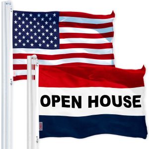 G128 Combo Pack: USA American Flag 3x5 Ft 150D Printed Stars & Open House Flag 3x5 Ft 150D Printed