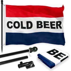 G128 Combo Pack: 6 Feet Tangle Free Spinning Flagpole (Black) Cold Beer Flag 3x5 ft Printed 150D Brass Grommets (Flag Included) Aluminum Flag Pole