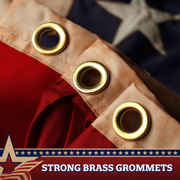 G128 - 3 Pack: USA Tea Stained Pleated Fan Flag 3x6FT Embroidered Polyester Stars and Stripes - Image 2