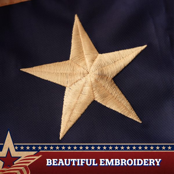G128 - 3 Pack: USA Tea Stained Pleated Fan Flag 3x6FT Embroidered Polyester Stars and Stripes - Image 3