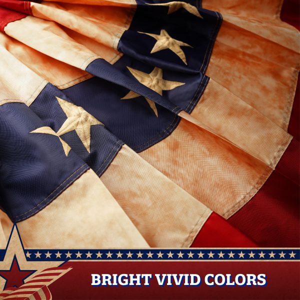 G128 - 3 Pack: USA Tea Stained Pleated Fan Flag 3x6FT Embroidered Polyester Stars and Stripes - Image 4