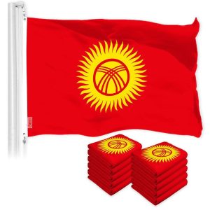G128 10 Pack: Kyrgyzstan Kyrgyz Flag | 3x5 Ft | LiteWeave Pro Series Printed 150D Polyester | Country Flag, Indoor/Outdoor, Vibrant Colors, Brass Grommets, Thicker and More Durable Than 100D 75D Poly