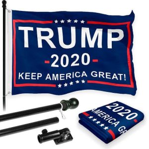 G128 Combo Pack: 6 Feet Tangle Free Spinning Flagpole (Black) Trump Keep America Great Flag 3x5 ft Printed 150D Brass Grommets (Flag Included) Aluminum Flag Pole