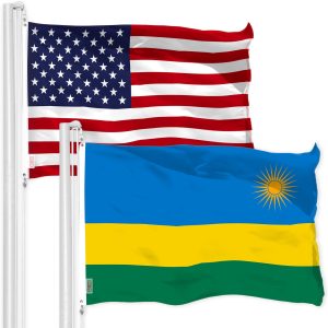 G128 Combo Pack: American USA Flag 3x5 Ft & Rwanda Rwandan Flag 3x5 Ft | Both LiteWeave Pro Series Printed 150D Polyester, Brass Grommets