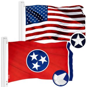 G128 Combo Pack: American USA Flag 2.5x4 Ft & Tennessee TN State Flag 2.5x4 Ft | Both ToughWeave Series Embroidered Polyester, Embroidered Design, Indoor/Outdoor, Brass Grommets