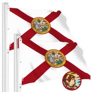 G128 2 Pack: Florida FL State Flag | 5x8 Ft | StormFlyer Series Embroidered 220GSM Spun Polyester | Embroidered Design, Indoor/Outdoor, Brass Grommets, Heavy Duty, All Weather