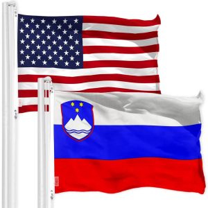 G128 Combo Pack: American USA Flag 3x5 Ft & Slovenia Flag 3x5 Ft, Both Printed 150D Polyester, Indoor/Outdoor, Brass Grommets
