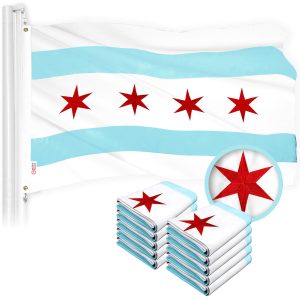 G128 Chicago Flag 4x6 Ft 10-Pack Embroidered 300D Embroidered Stars, Sewn Stripes, Brass Grommets, Indoor/Outdoor, Vibrant Colors, Quality Polyester