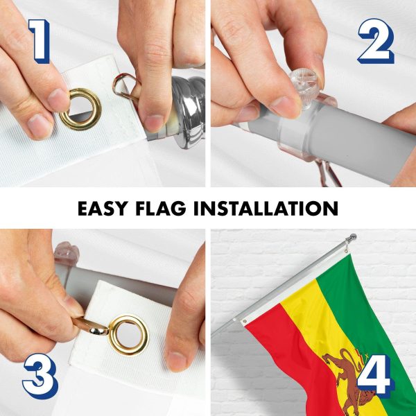 G128 Combo Pack: 6 Feet Tangle Free Spinning Flagpole (Silver) Ethiopia Ethiopian Flag 3x5 ft Printed 150D Brass Grommets (Flag Included) Aluminum Flag Pole - Image 7