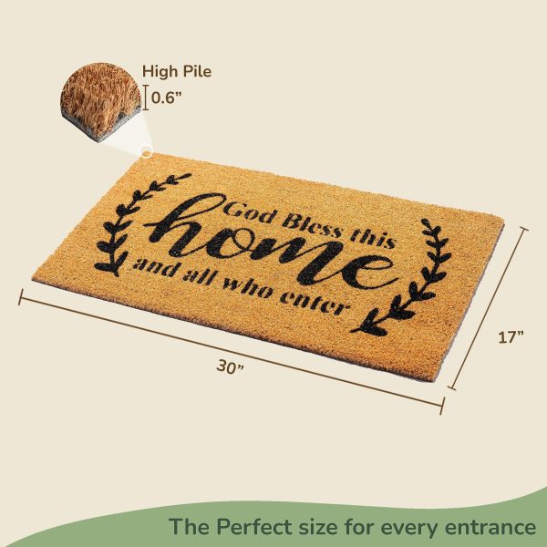 Welcome Doormats Natural Coco Coir Mats with Non Slip PVC Backing Indoor Outdoor Mats for Home & Office Mats for Door with God Bless This Home Print Beige & Black 30 x17 - Image 2