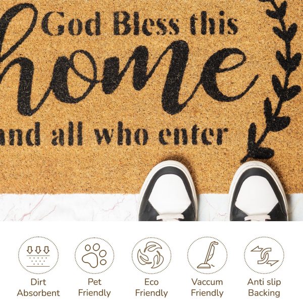 Welcome Doormats Natural Coco Coir Mats with Non Slip PVC Backing Indoor Outdoor Mats for Home & Office Mats for Door with God Bless This Home Print Beige & Black 30 x17 - Image 3
