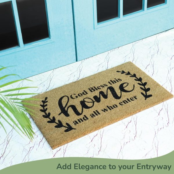 Welcome Doormats Natural Coco Coir Mats with Non Slip PVC Backing Indoor Outdoor Mats for Home & Office Mats for Door with God Bless This Home Print Beige & Black 30 x17 - Image 5