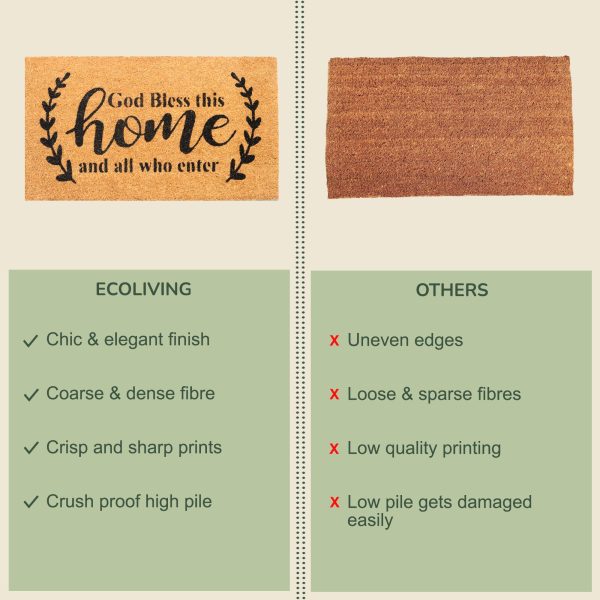Welcome Doormats Natural Coco Coir Mats with Non Slip PVC Backing Indoor Outdoor Mats for Home & Office Mats for Door with God Bless This Home Print Beige & Black 30 x17 - Image 6