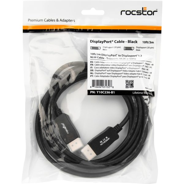 Rocstor Premium 10ft / 3m DisplayPort 1.2 Cable M/M - DisplayPort 4k - DisplayPort Male Digital Audio/Video - 10ft - Black- DP TO DP Cable 4Kx2K - Image 9