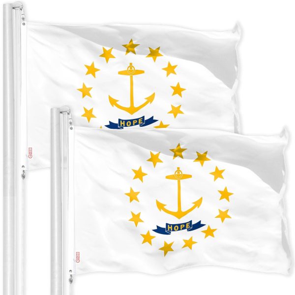 G128 2 Pack: Rhode Island RI State Flag | 3x5 Ft | Printed 150D Polyester - Indoor/Outdoor, Vibrant Colors, Brass Grommets, Quality Polyester, Much Thicker More Durable Than 100D 75D Polyester