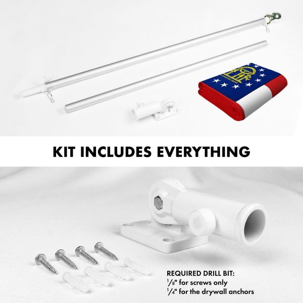 G128 Combo Pack: 5 Ft Tangle Free Spinning Flagpole (Silver) & Georgia Flag 2x3 Ft Embroidered 220GSM Spun Polyester, Brass Grommets (Flag Included) Aluminum Flag Pole - Image 2