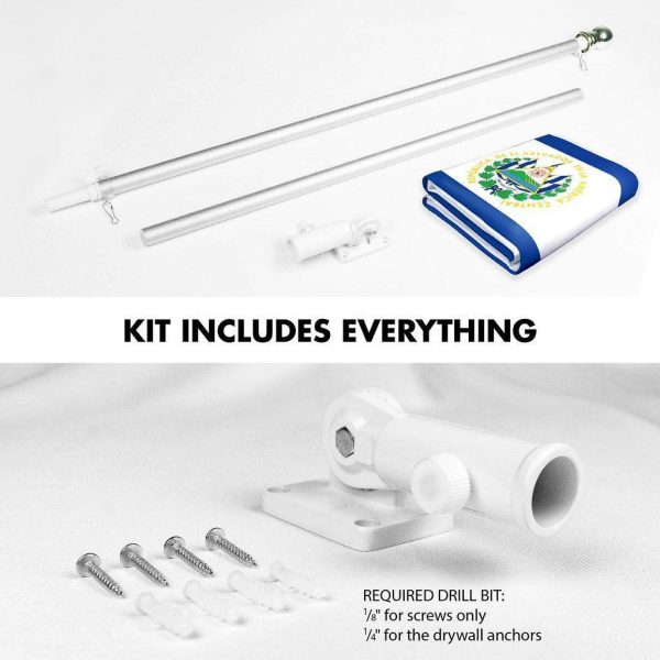 G128 Combo Pack: 6 Ft Tangle Free Spinning Flagpole (Silver) & El Salvador Flag 3x5 Ft Printed 150D Polyester, Brass Grommets (Flag Included) Aluminum Flag Pole - Image 2