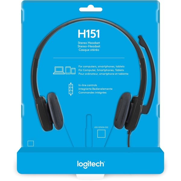 Logitech H151 Stereo Headset with Rotating Boom Mic (Black) - Stereo - 3.5MM AUDIO JACK CONNECTION - Wired - In-Line Control - 22 Ohm - 20 Hz - 20 kHz - Over-the-head - 5.9 ft Cable - Black - Image 2