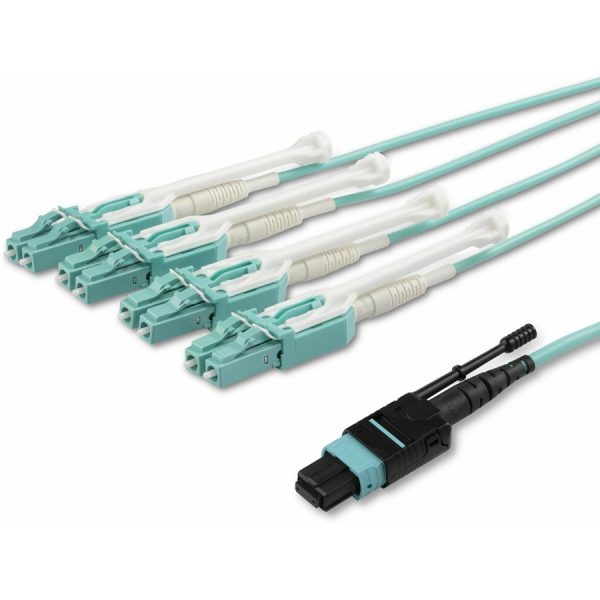 StarTech.com 5m (16.4ft) MTP(F)/PC to 4x LC/PC Duplex Breakout OM3 Multimode Fiber Optic Cable, 40G, Low Insertion Loss, Fiber Jumper Cord