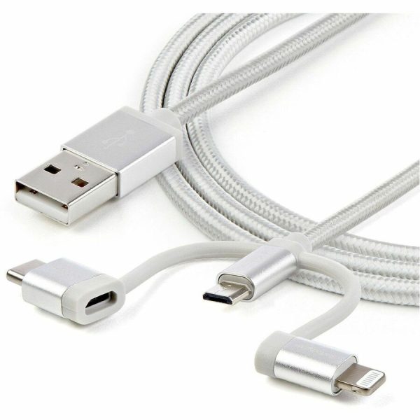 StarTech.com 1m USB Multi Charging Cable - Braided - Apple MFi Certified - USB 2.0 - Charge 1x device at a time - For USB-C or Lightning devices attach the corresponding connector of the cable to the Micro-USB connector and plug into your device - For Micro-USB devices plug the middle connector into your device - Image 6