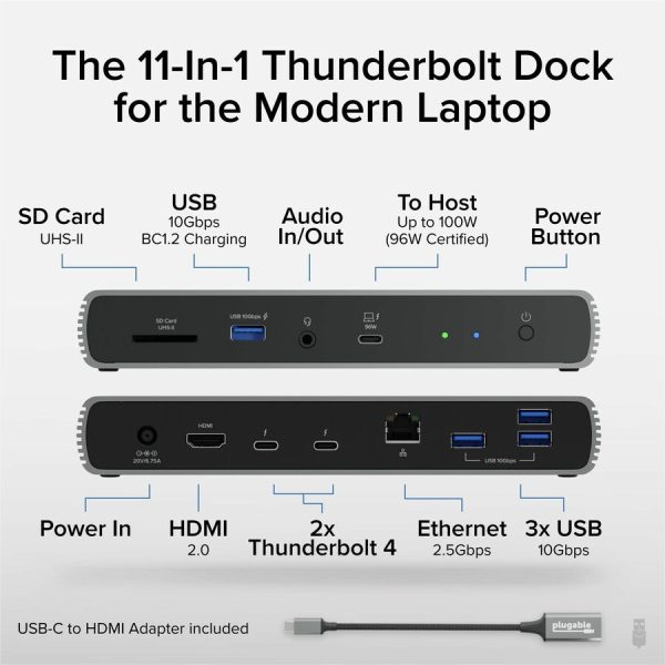 Plugable Thunderbolt 4 Dock with 100W Charging, Thunderbolt Certified, 3x Thunderbolt Ports - Image 2