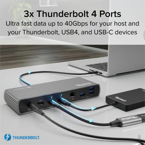Plugable Thunderbolt 4 Dock with 100W Charging, Thunderbolt Certified, 3x Thunderbolt Ports - Image 6