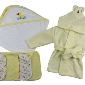 Yellow Infant Robe, Yellow Hooded Towel, Washcloths And Hand Washcloth Mitt - 7 Pc Set  Cs_0014