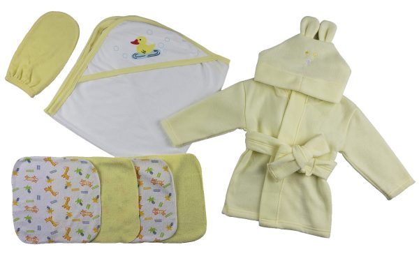 Yellow Infant Robe, Yellow Hooded Towel, Washcloths And Hand Washcloth Mitt - 7 Pc Set  Cs_0014